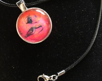 Pendant Necklace Upcycled Round and Painted