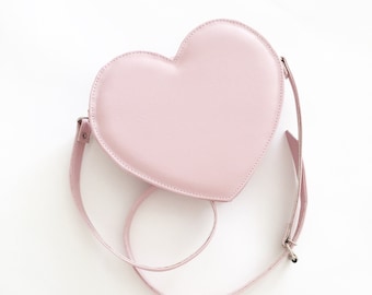 Pastel Pink Heart Faux Leather Crossbody Bag (Ready to Ship)