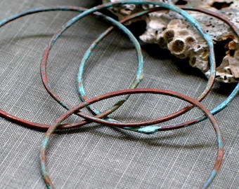 1.5 inch aqua hoops- verdigris patina, connector hoop, aqua green, hammered texture, connector link, earring findings, forged circle