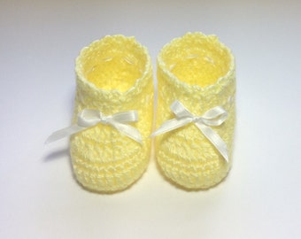 Custom Crochet Baby Booties Yellow Baby Shoes, Newborn to 3 Months and 6 Months to 9 Months Made to Order