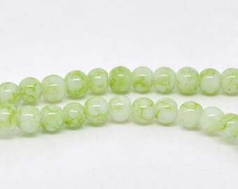 PV21BIS - Set of 50 glass beads 4mm pale green marbled white row of 80cm