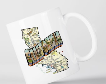 California Map Vintage Style San Francisco Los Angeles Mug M1350