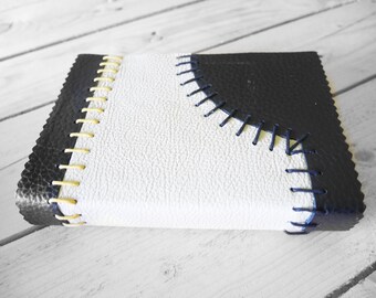 Black & White Classic Style leather Journal - textured first and last page!