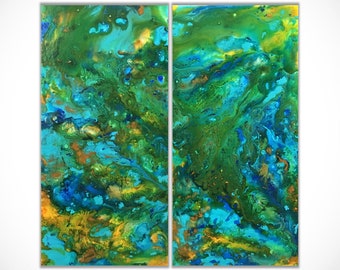 Green Fluid Painting, Green abstract painting, Green abstract art, Wall Art, Original Painting, Ocean painting, Blue Painting, Blue Abstract