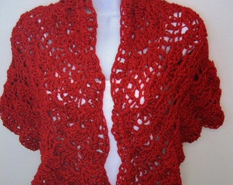 Women's Crocheted Red Shawl, Wrap