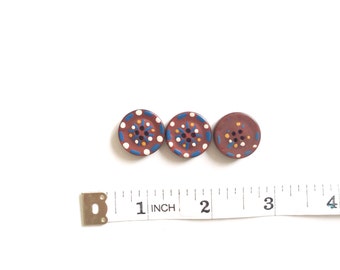 3 Vintage Hand Painted Buttons, Rusty Red