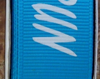 2 Yards 7/8" Turquoise with White "RUN" Print Grosgrain Ribbon - Marathon - Track - School - US Designer