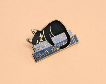 Literary Kitty Enamel Pin | Hard Enamel, Enamel Pin, Lapel Pin, Flair, Black Cat Pin, Book Pin, Gifts for Librarian, Gifts for Readers