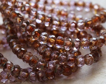 LILAC WHISPER .. 30 Premium Picasso Czech Rondelle Glass Beads 3x5mm (4765-st)