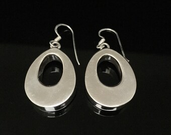 Dangly Oval Earrings - 925 Sterling Silver - High Polished - Post Backings -- Hoop Earrings