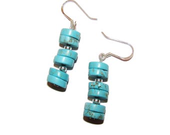 Light Turquoise Heishi Beads Silver Earrings ME-N9W0-JHIL
