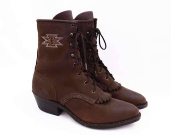 90's vintage SOUTHWEST ankle boots // lace up leather ankle boots // made in USA // women's size 6.5 // 6 1/2