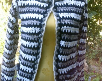 Crochet jacket, dark.-blue-grey-white, size 36-38 (S M),.