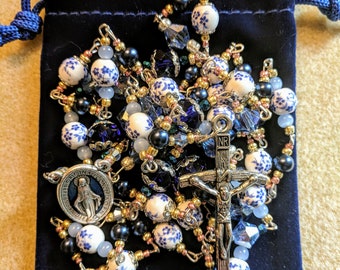 Blue Floral Crazy Bead Rosary