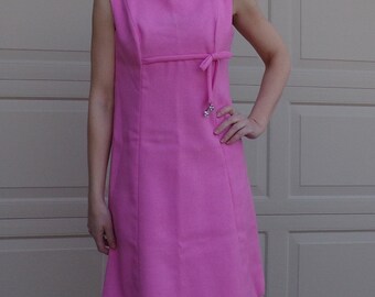 BUBBLEGUM PINK mod DRESS shift mad men style 1960's 60's S M (C9)