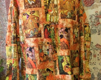 Colorful vintage art print seventies shirt