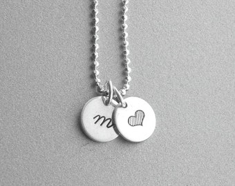 Initial Heart Necklace, Personalized Heart Necklace, Initial Necklace, Hand Stamped Jewelry, Charm Necklace, Sterling Silver Jewelry