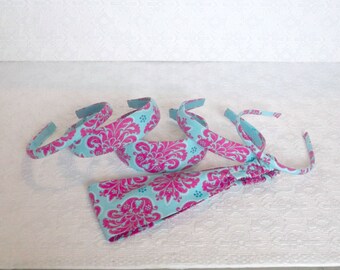 Preppy Boho Turquoise Pink Damask Headband in 6 Sizes