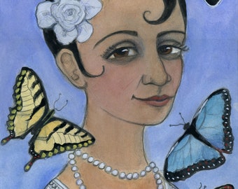 Summer Portrait, Seasons Art, Summer illustration, Butterflies, Harlem Renisaance (6x8) Jazz Age ArtS