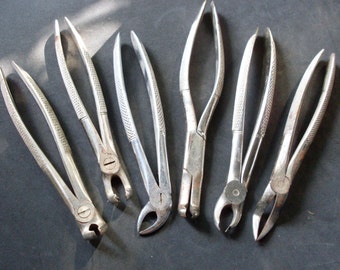 pinze da dentista, scissors and tongs for surgical operations, scissors and tongs vintage, 6 clamps, calipers, pliers, hospital materials
