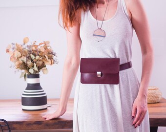 Leather Fanny Pack, Burgundy Belt Bag, Travel Bag, Convertible Bag, Minimalist Hip Bag, Vegan Leather Waist Bag, Festival Bag, Bum Bag