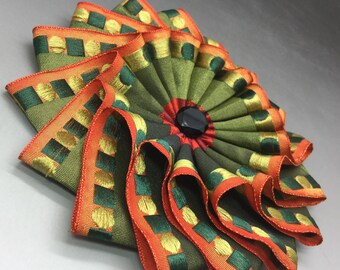 Green and Orange Layered Wheel Cocarde Applique