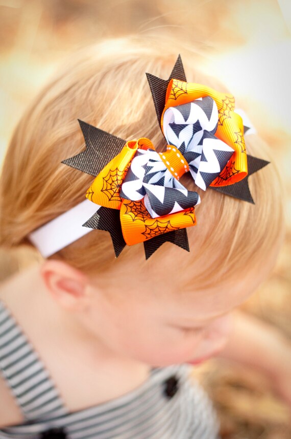 Items similar to Halloween Chevron Baby Headband, Halloween bow, Infant