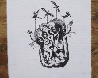 Triple moon goddess and ravens silk screened back patch