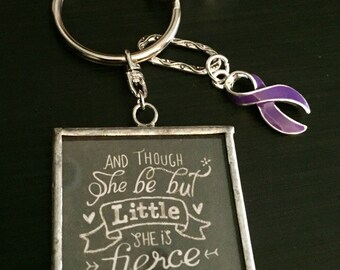 Purple Ribbon Keychain / Little and Fierce / Cystic Fibrosis / Pancreatic cancer / Lupus / Fibromyalgia / Spoonie