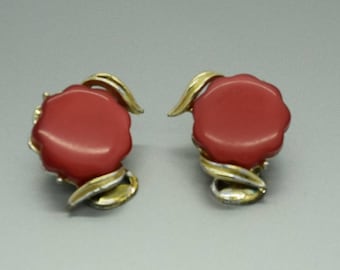 Red Thermoset Clip on Earrings for Repurpose