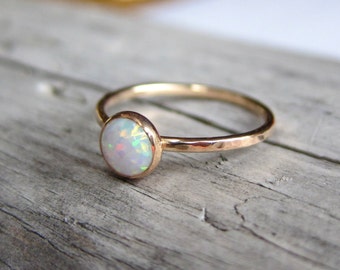 Opal ring. Gold ring band. October birthstone stacking ring.