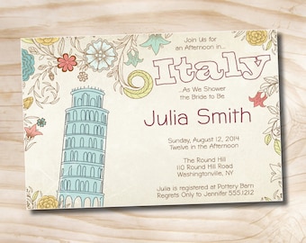 Italian Bridal Shower Invitation - Printable digital file or printed invitations