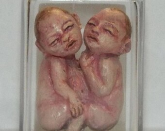 Dollhouse miniature handcrafted conjoined twin in case asylum oddities curiosity