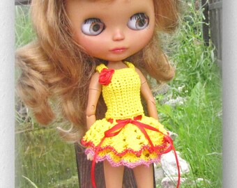 Crocheted dress for Blythe doll FREE Shipping