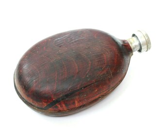 Vintage Aluminum Military canteen water flask with Wood Cover USSR Cold War Army Collectible insulated military metal chain, ohtteam