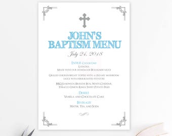 Menu bautizo chico, menu imprimible, baptism menu, menu cards, digital file, bautizo, comunion, fiesta, silver baptism, silver blue BFC02