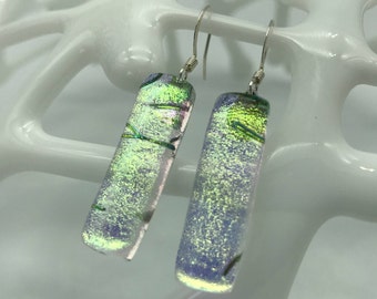 Dichroic Glass Earrings, Fused Glass Earrings, Shimmery Colored Glass, Rectangle Glass Earrings