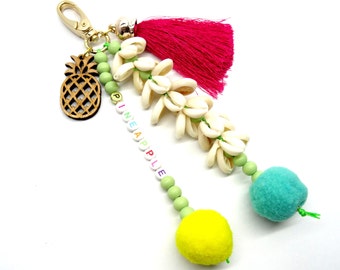 Pineapple pompom keychain, bohemian tassel bag keychain, wooden keyholder, purse keychain, lanyards, beaded keychain, tassel keyholder