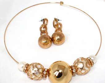 Italian Glamorous Chain Drop Earrings & Choker Jewelry Set