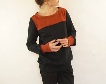 size 40: hazelnut Brown and Black sweatshirt in organic fleece