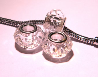 2 bead charm European-14 x 10 mm transparent-PG68 faceted glass