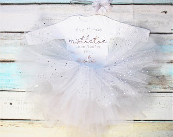 Who Needs Mistletoe Christmas Baby Girls Outfit Set Silver Metallic Print White Vest Bodysuit