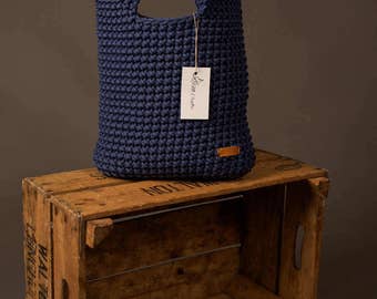 Crochet tote bag, Handmade rope bag, knit handbag, summer bag, large shopper, navy bag, crochet purse, diaper bag, gift for her
