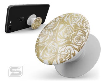 Gold and White Roses - Skin Decal Kit for the PopSocket Smartphone & Tablet Stand