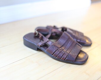 vintage braided woven brown leather hurache sandals womens 6