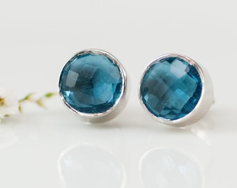 London Blue Topaz Stud Earrings, December Birthstone Studs, Sterling Silver Gemstone Studs, Crystal Earrings, Shower Gift, Gifts for Mom