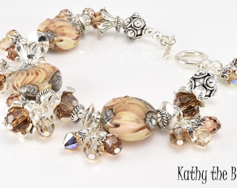Lampwork Bracelet - Lampwork Dangle Swarovski Crystal Sterling Silver Bead Bracelet - KTBL