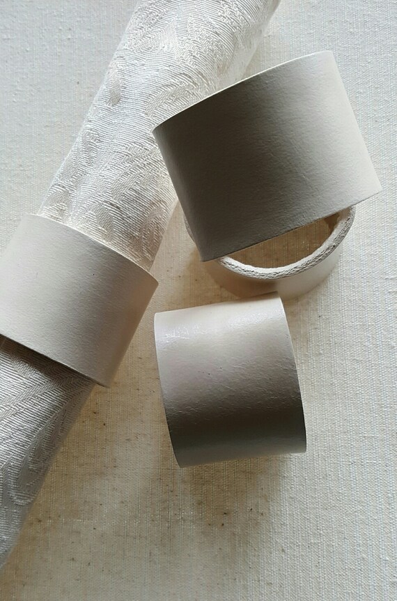 Black & White Leather Napkin Rings Hand Stitched Lace ~ Intimate Dining ~ Set of Four Napkin Holders ~ Wedding Table ~ Kitchen Table Decor
