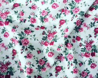Beautiful red roses pretty floral rose cotton fabric by Rose and Hubble on an ivory white background by HALF METRE
