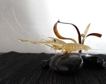 Chinese carved Horn Baishi Shrimp Sculpture